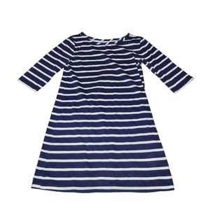 Long White and Navy Blue Striped Shirt/Dress with Quarter‎ Sleeves